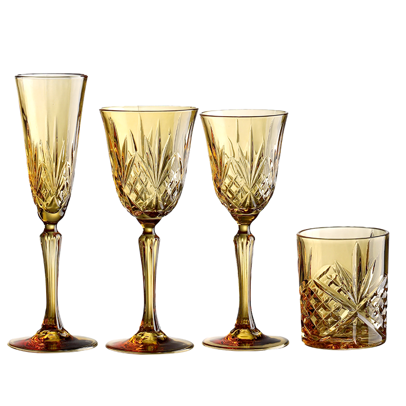 Warm Amber Diamond-Cut Glassware(images 4)