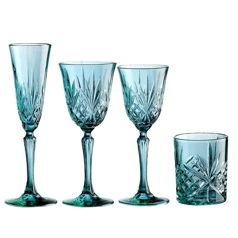 Elegant Blue Diamond-Cut Glassware（images 4）