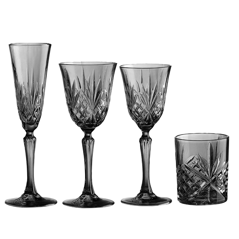 Modern Smoke Diamond-Cut Glassware