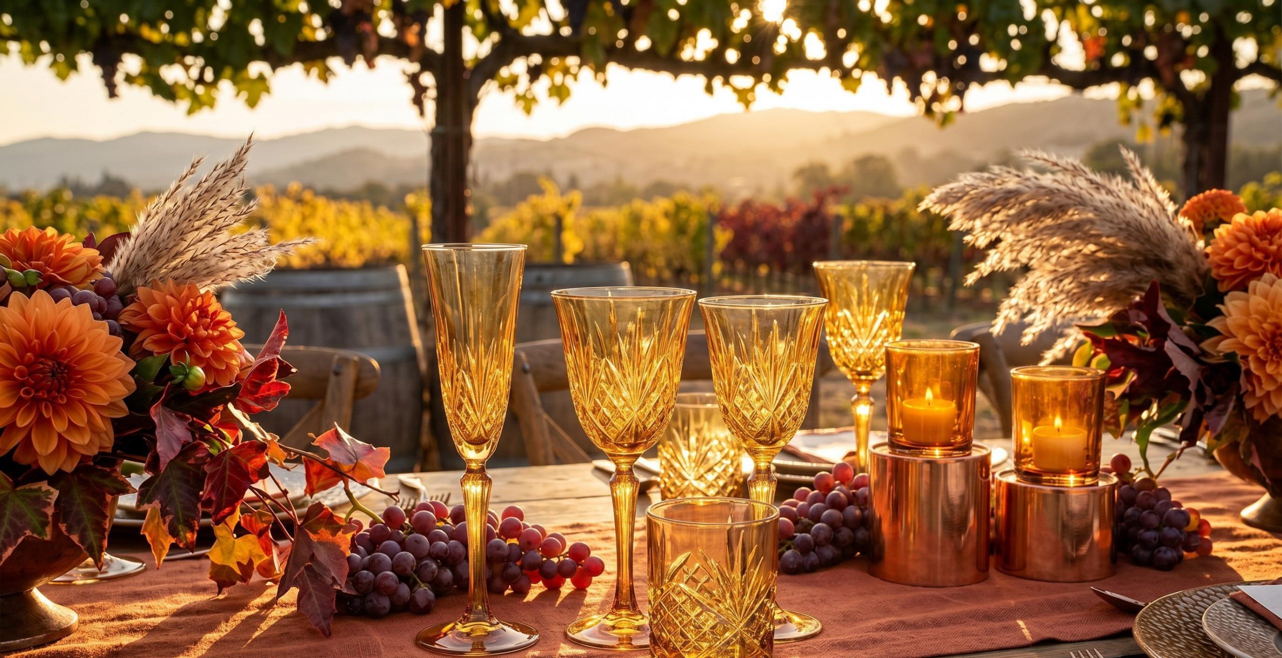 Warm Amber Diamond-Cut Glassware(images 10)