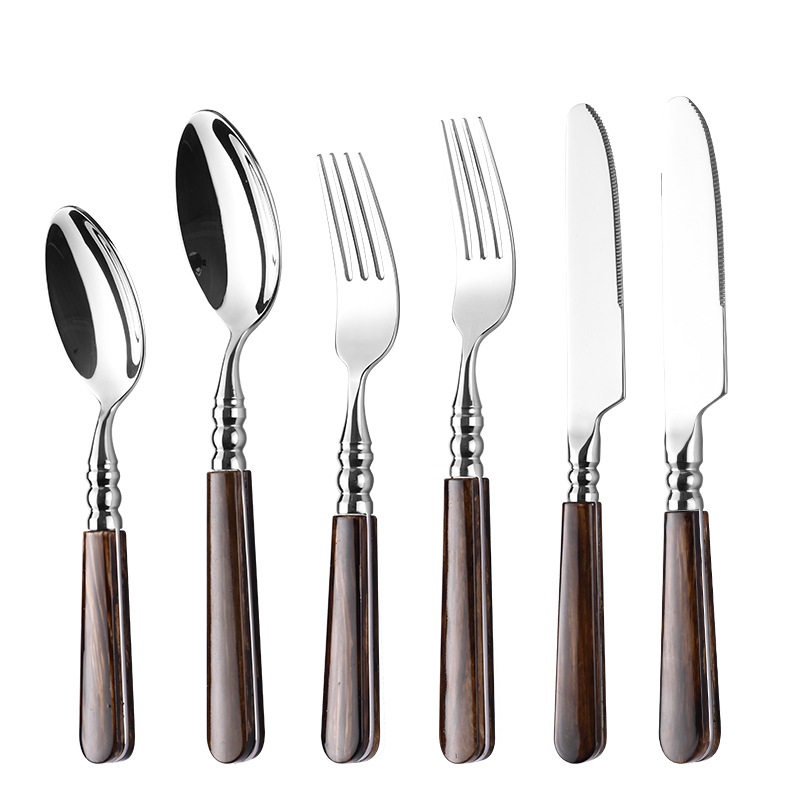 Brown ABS Handle Stainless Flatware Set（images 3）