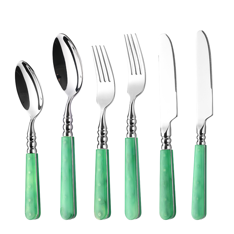 Green ABS Handle Stainless Flatware Set（images 3）