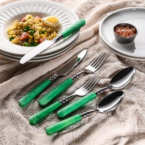 Green ABS Handle Stainless Flatware Set