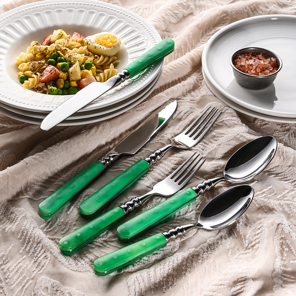 Green ABS Handle Stainless Flatware Set