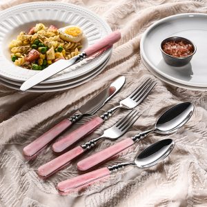 Pink ABS Handle Stainless Flatware Set