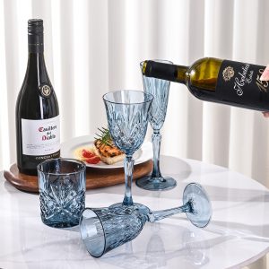 Elegant Blue Diamond-Cut Glassware