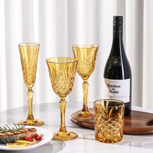 Warm Amber Diamond-Cut Glassware