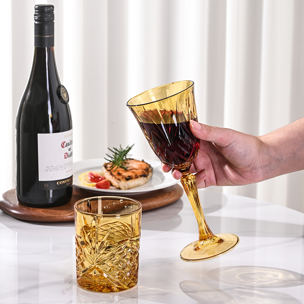 Warm Amber Diamond-Cut Glassware(images 2)